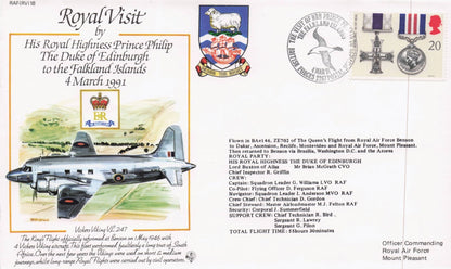 Royal Visit To The Falkland Islands Duke Of Edinburgh 1991 Plane Flight Flown FDC