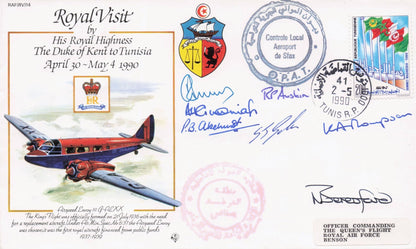 Royal Visit To Tunisia Duke Of Kent Rare 1990 MULTI Hand Signed FDC