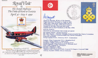 Royal Visit To Tunisia Plane Flown Flight Commander Hand Signed FDC