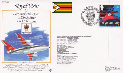 Royal Visit To Zimbabwe Queen Elizabeth Rare 1987 Plane Flight Flown FDC