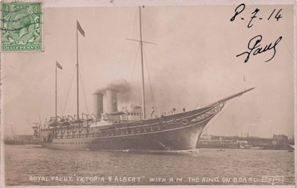 Royal Yacht Victoria & Albert King George On Board WW1 Ship RPC Postcard