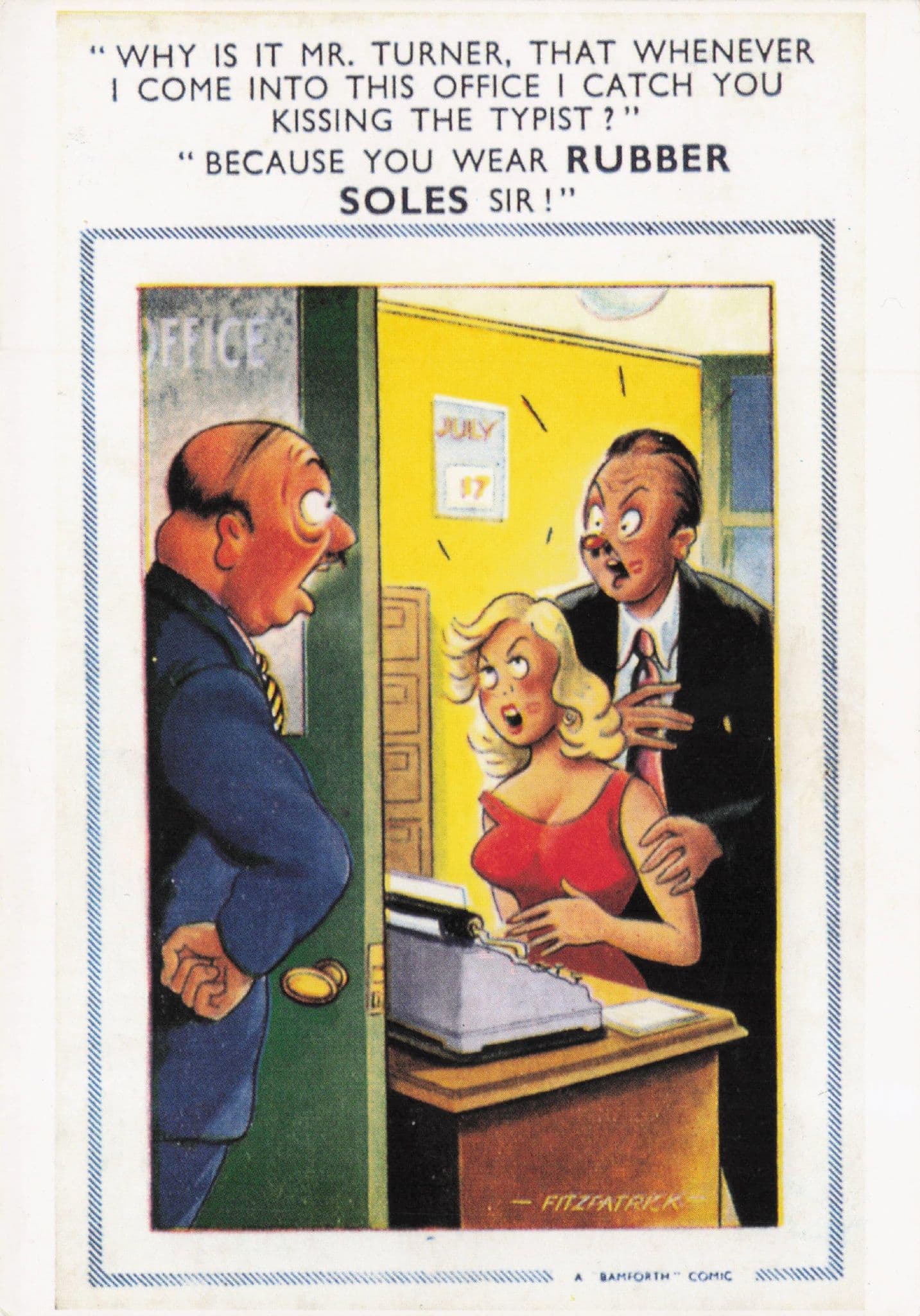 Rubber Shoes Secretary Kissing Outfit Typewriter Comic Postcard