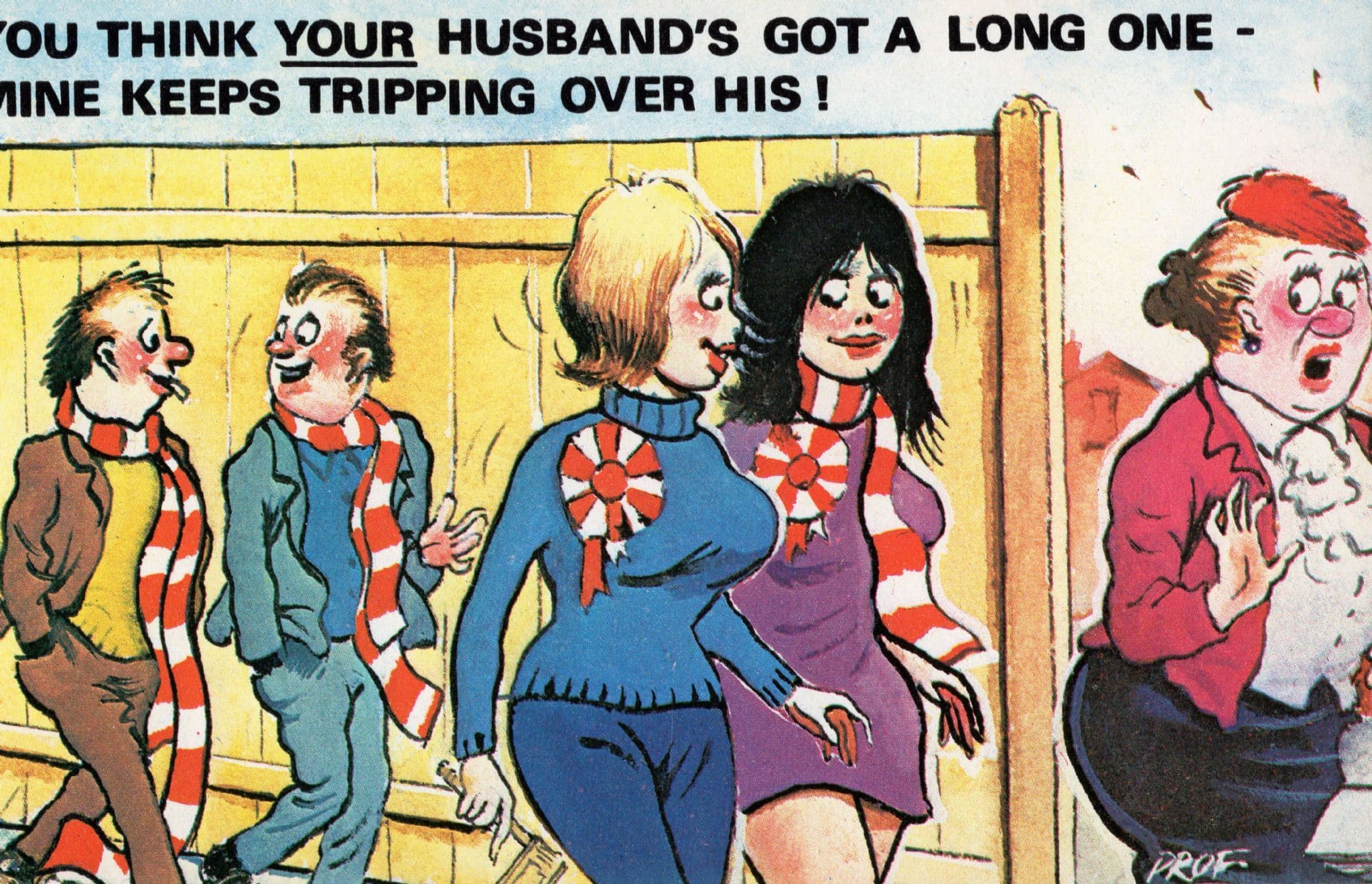 Rude Wives at Football Ground Game 1970s Comic Humour Postcard