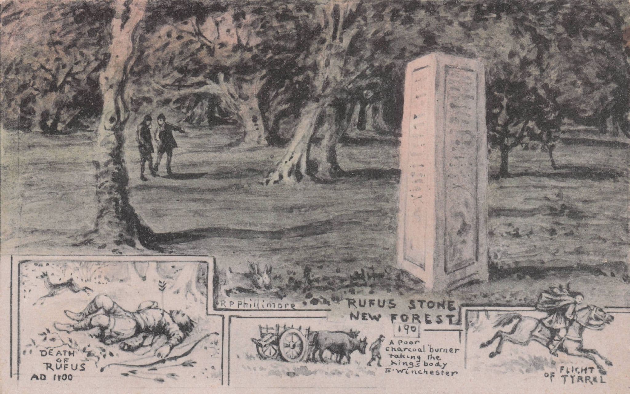 Rufus Stone Death Flight Of Tyrrel New Forest Phillimore Old Postcard