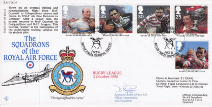 Rugby League Sport 1995 Military Squadrons Of The Royal Air Force Hand Signed FDC