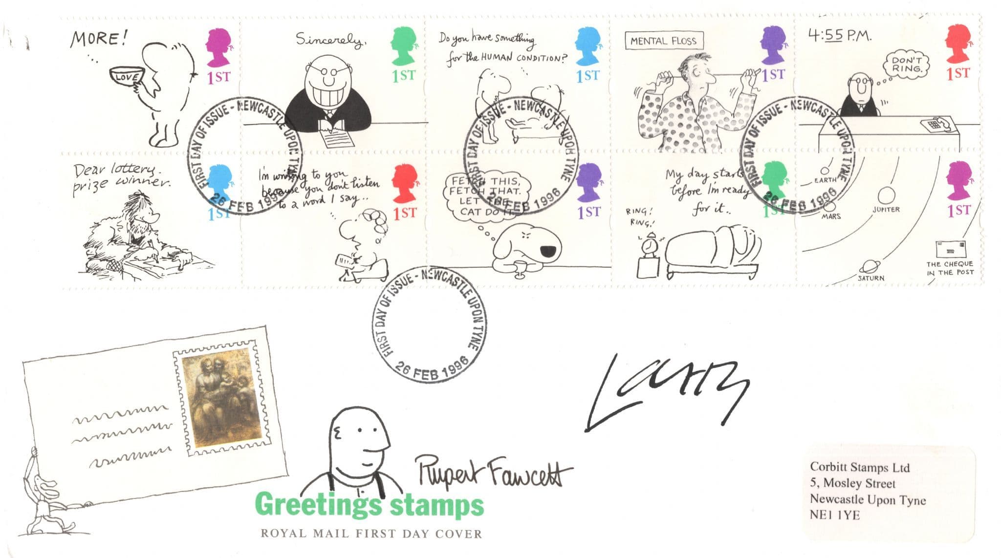 Rupert Fawcett Vintage Fred Daddy Off The Leash Daily Mail Cartoonist Hand Signed FDC