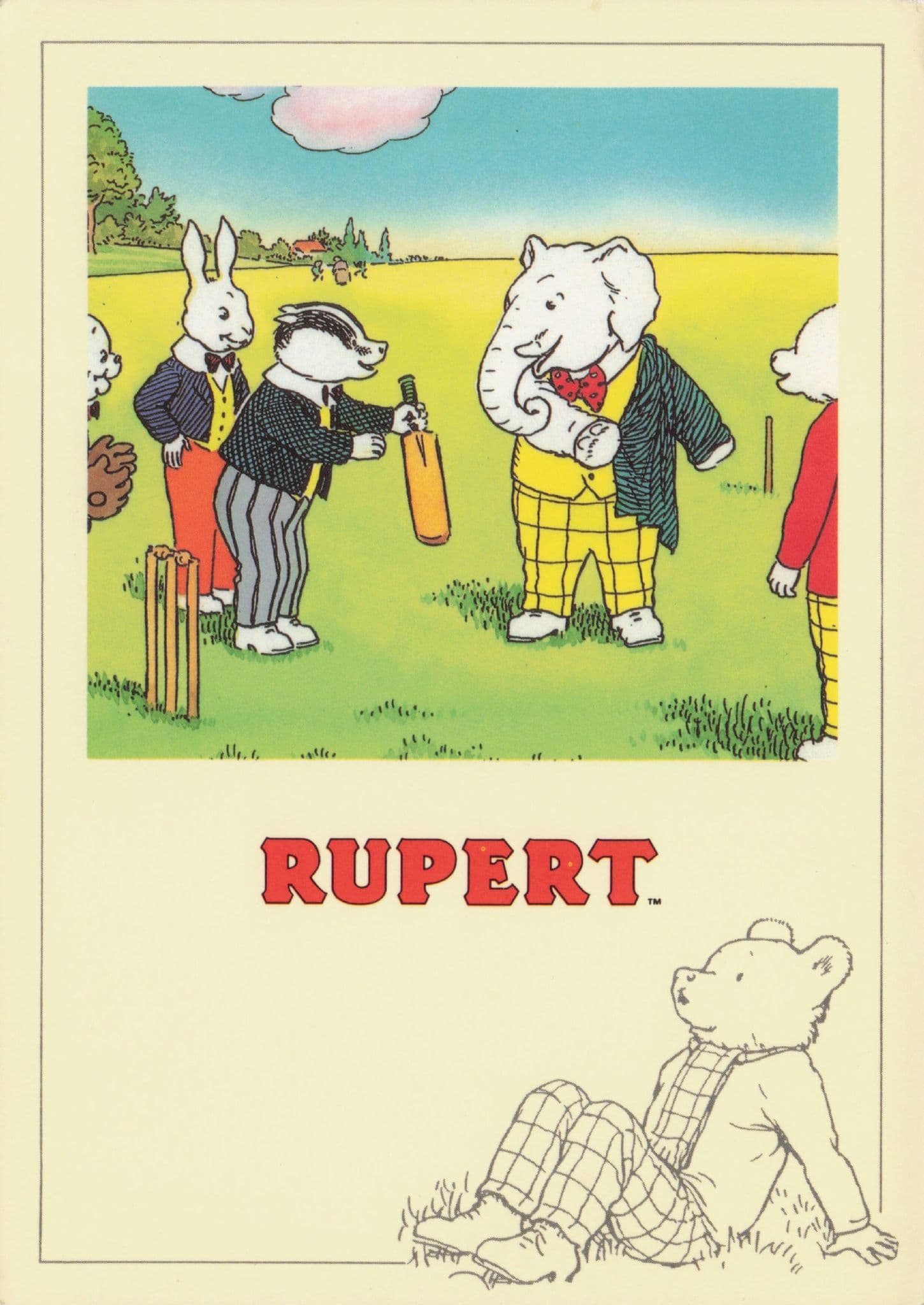 Rupert The Bear of Childrens Book In Cricket Game Postcard