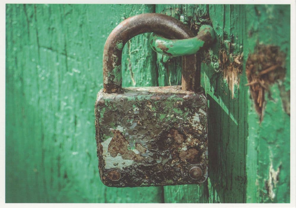 Rusty Padlock Chubb Lock Green Road Manhole Photo Art German Postcard