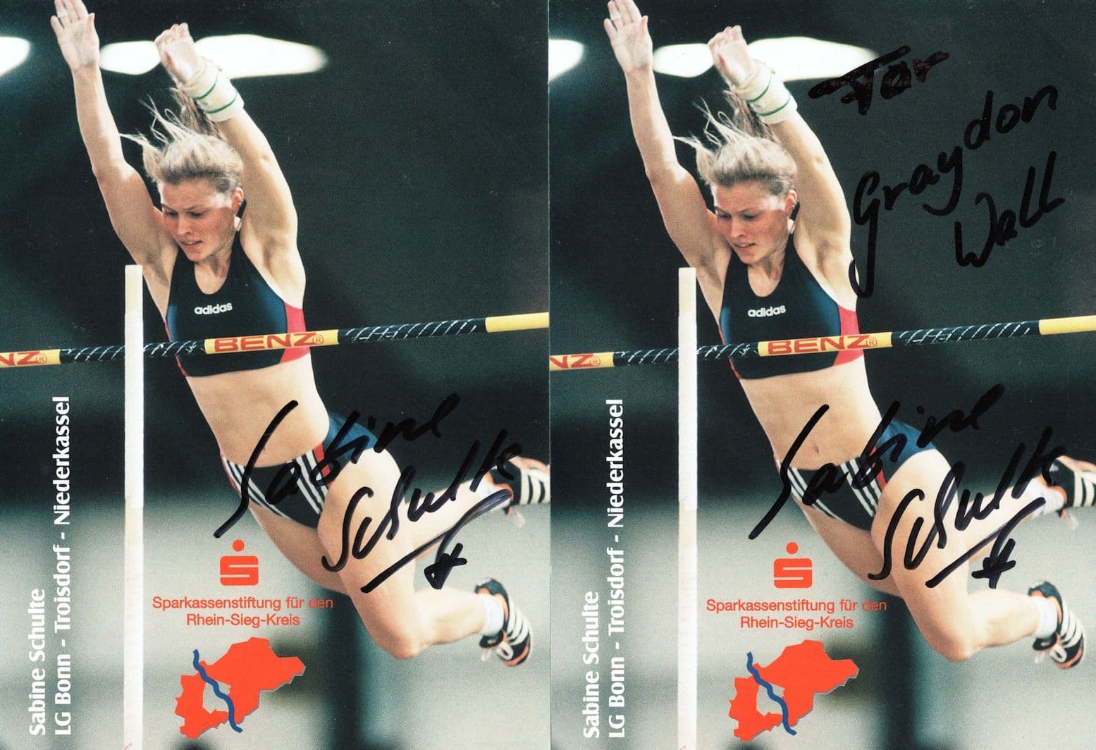 Sabine Schulte German High Jump Athletics 2x Hand Signed Photo s