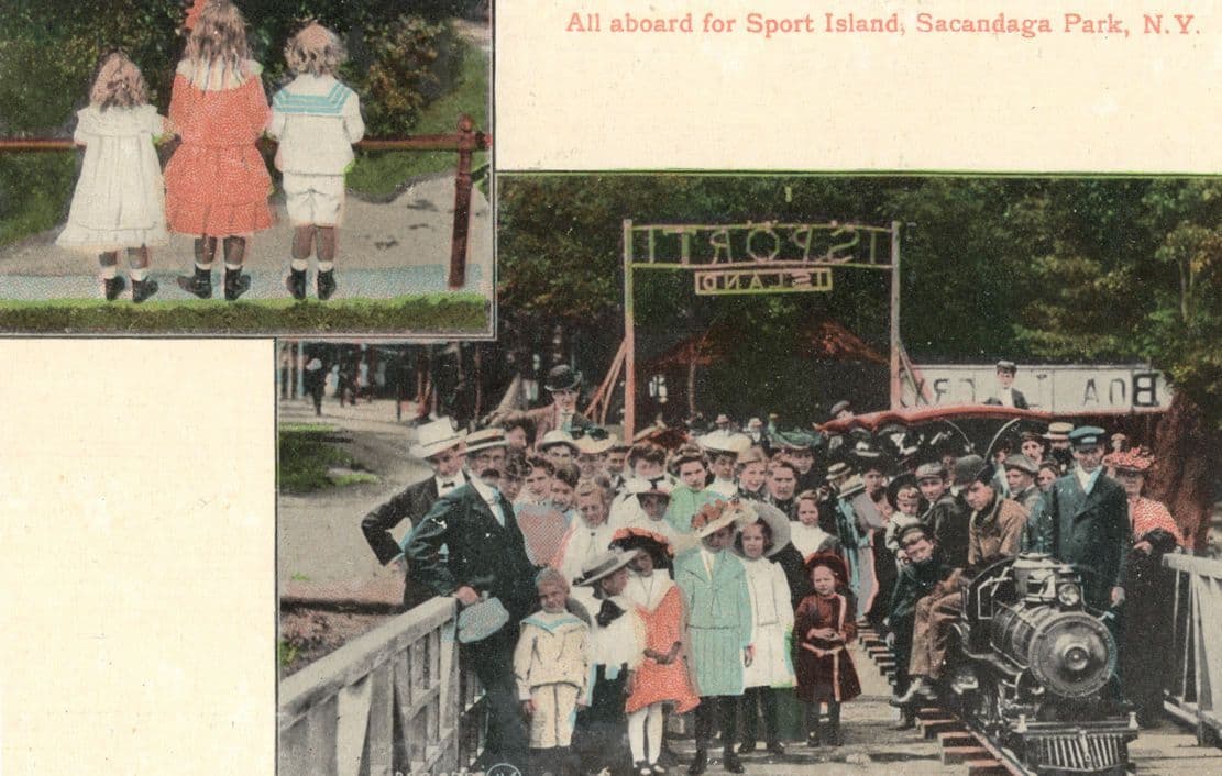 Sacandaga Park All Aboard For Sport Island New York Train USA Rare Postcard