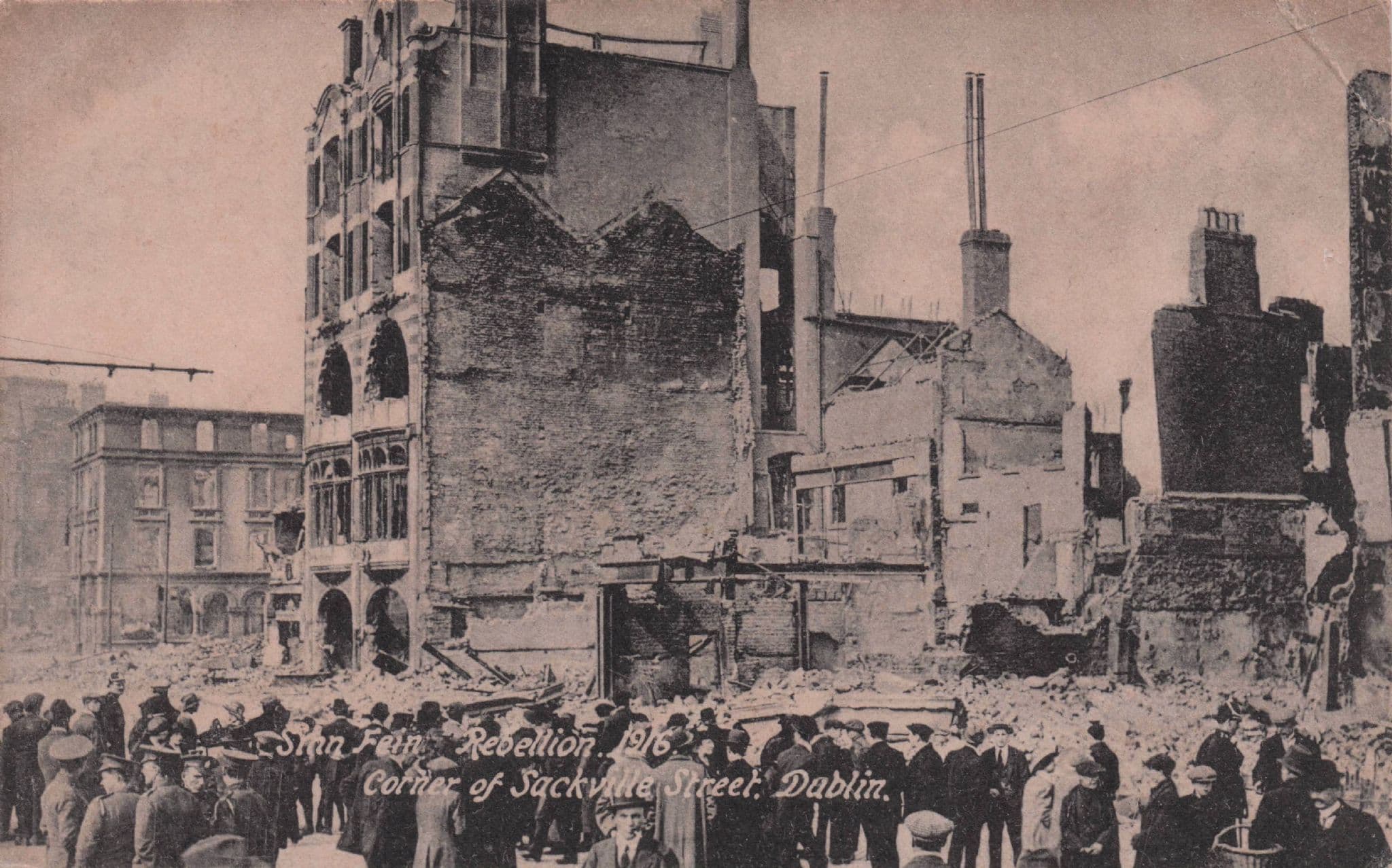 Sackville Street Dublin in Sinn Fein Rebellion WW1 Irish Antique Postcard