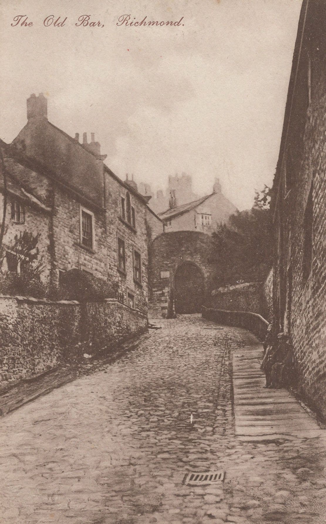 Sad Child at The Old Bar Richmond Antique Yorkshire Postcard