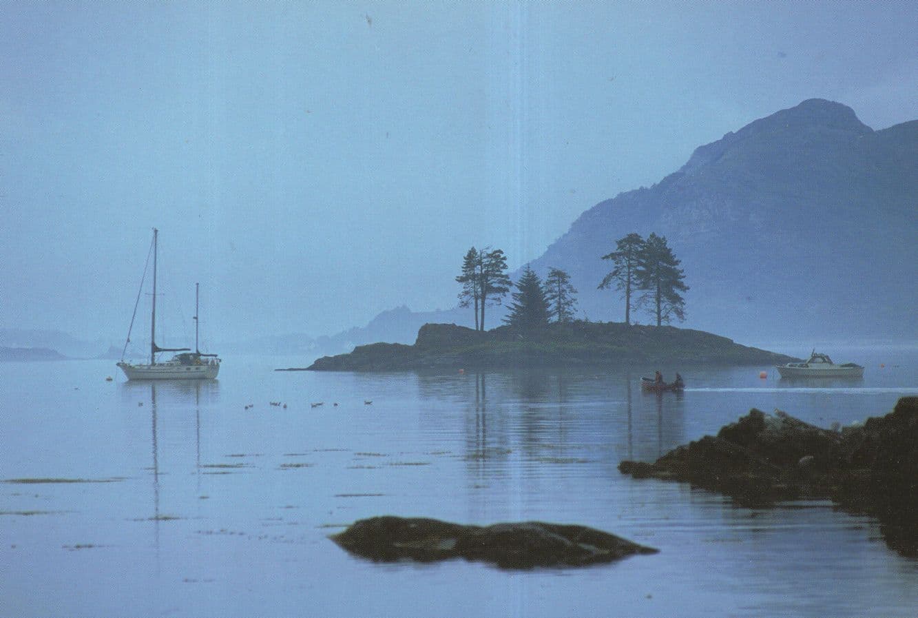 Sailing Boat at Plockton in Scottish Mist Postcard