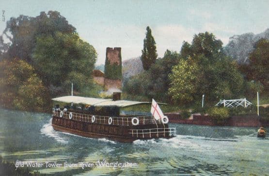 Sailing Boat Ship Passes Worcester Old Water Tower Flag Flying Antique Postcard