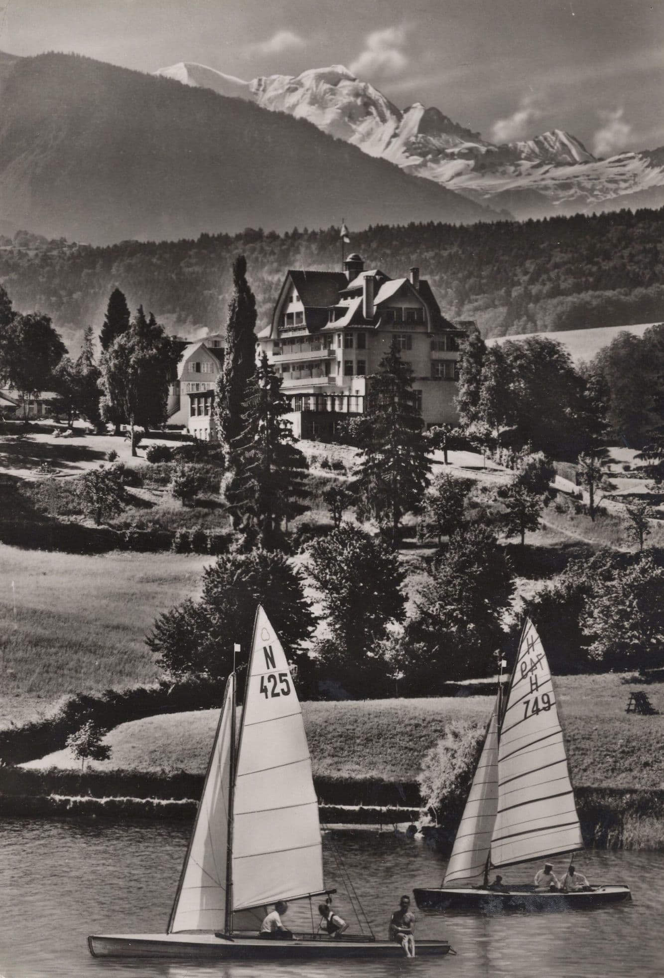 Sailing Boats at Strandhotel Spiez Switzerland Hotel RPC Postcard