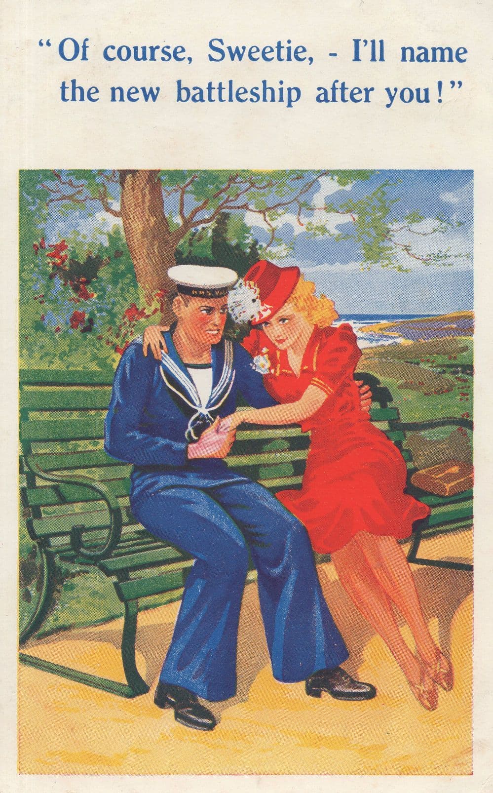 Sailor 's Military Battleship By Sexy Woman Name WW2 Comic Postcard