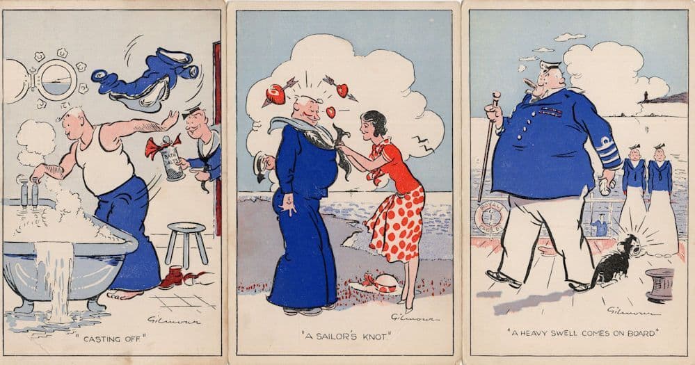 Sailor Smelling Salts Knot Boat Ship Cat 3x Old Advertising Comic Postcard s