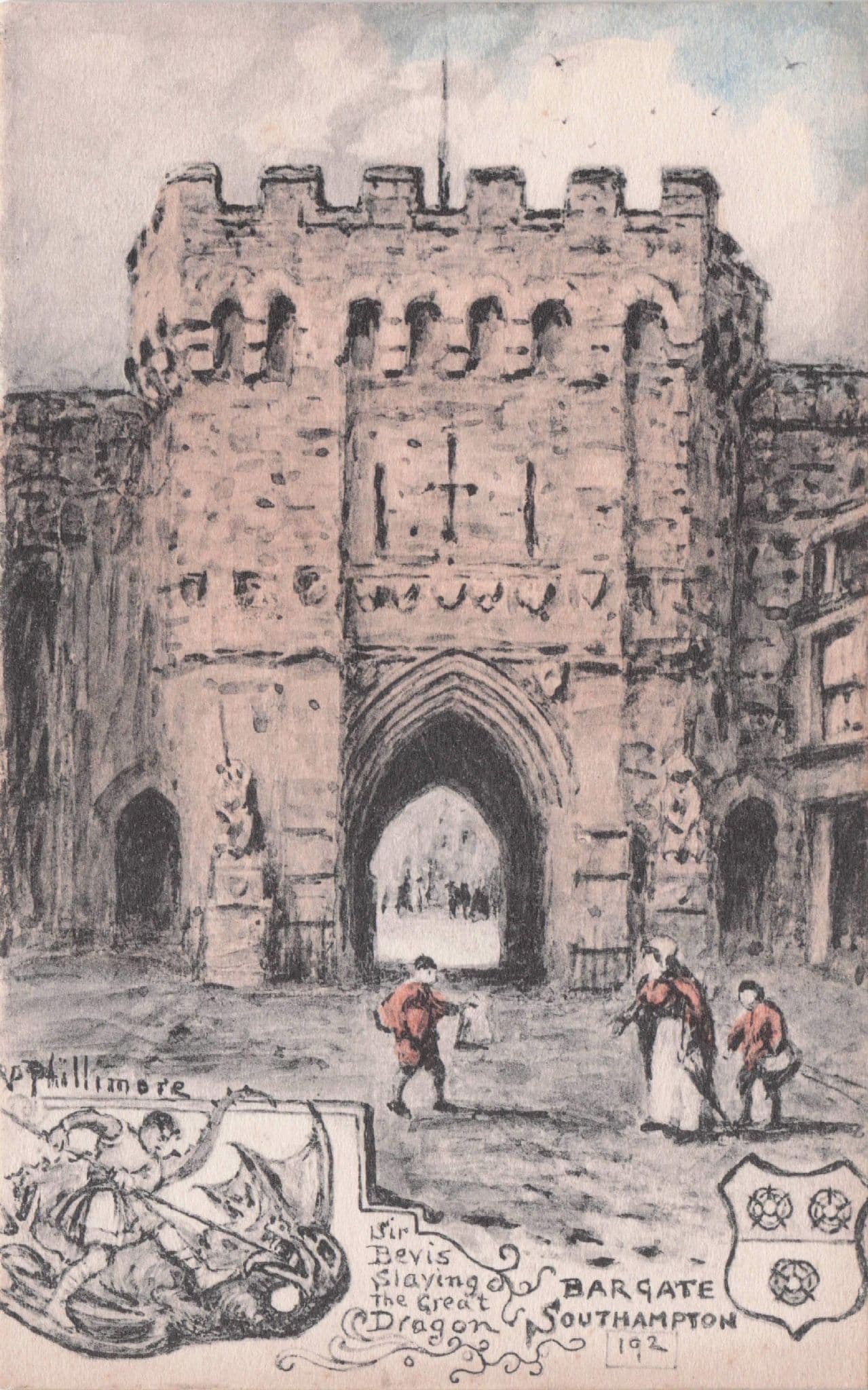 Saint Bevis Killing The Dragon Bargate Southampton Phillimore Postcard