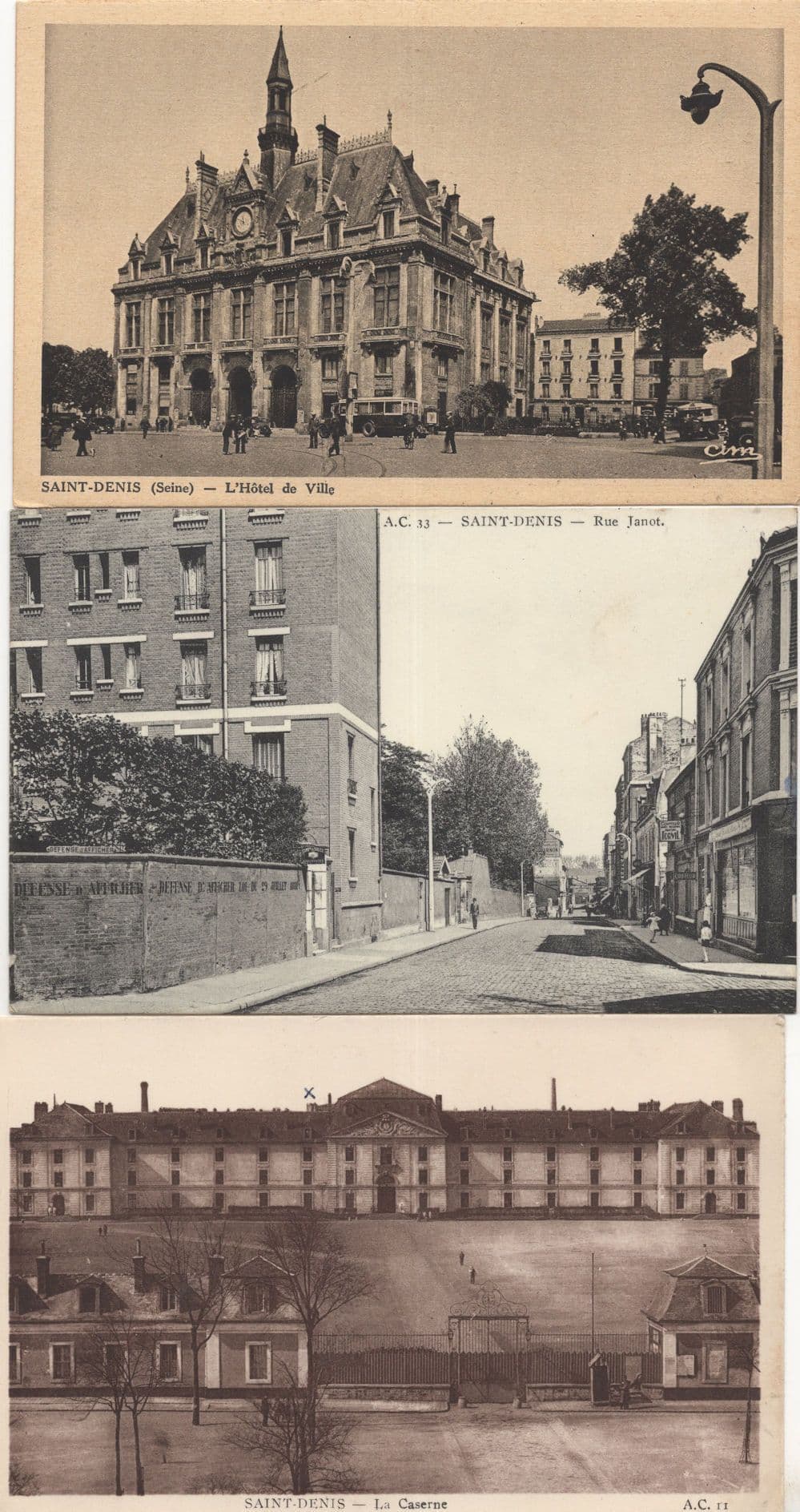 Saint Denis La Caserne Rue Janet L'Hotel De Ville 3x French Postcard s