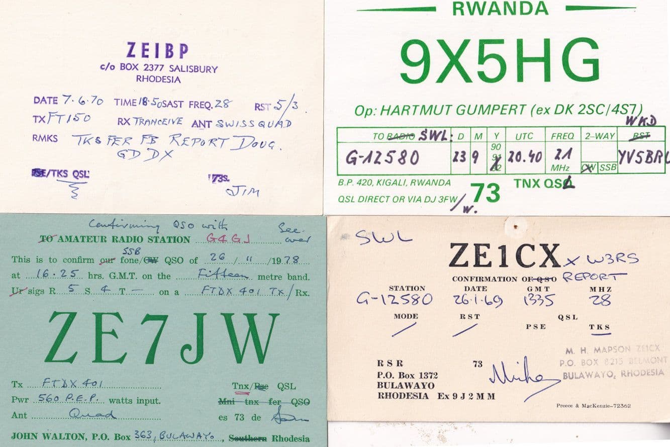 Salisbury Bulawayo Rhodesia Rwanda 4x Vintage QSL Radio Station Card s