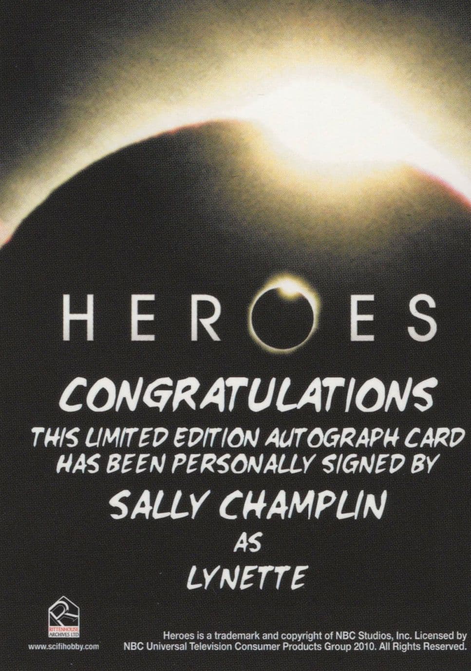 Sally Champlin as Lynette Heroes TV Show Hand Signed Autograph Card