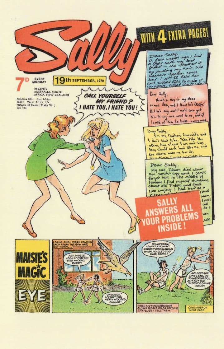 Sally Girls 1970s Comic Magazine Pulling Hair Fight Postcard