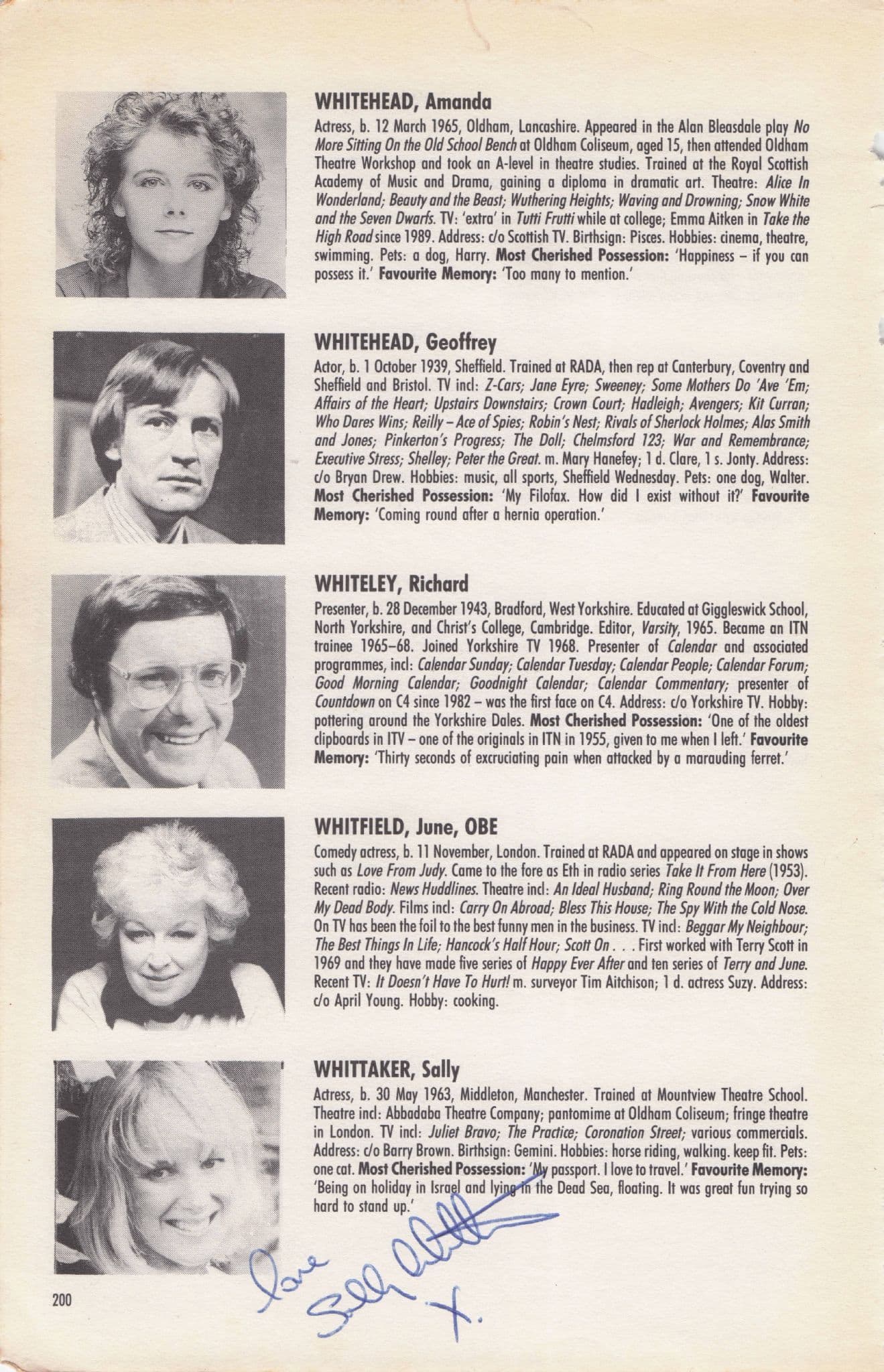 Sally Whitakker Coronation Street Hand Signed Autograph Page
