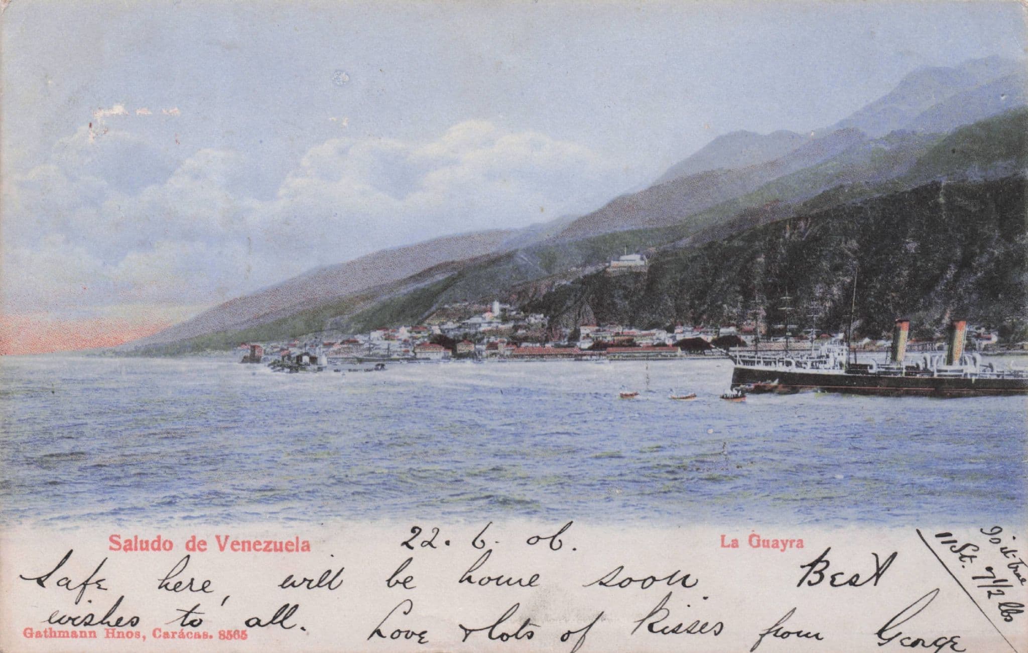 Saludo De Venezuela River Ferry Boat Ship Antique Postcard
