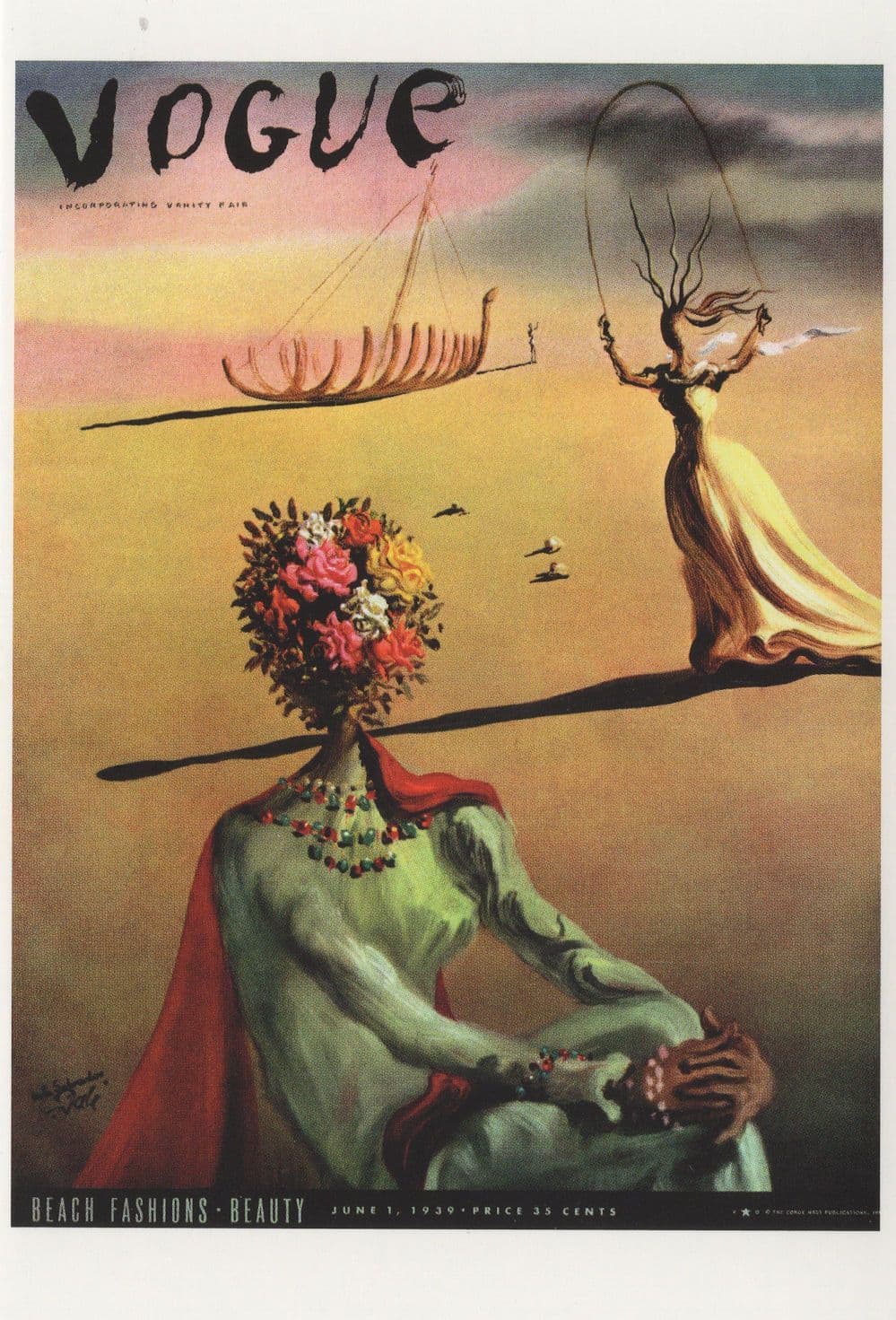 Salvador Dali 1939 WW2 Vogue Magazine Beach Fashion Cover Postcard