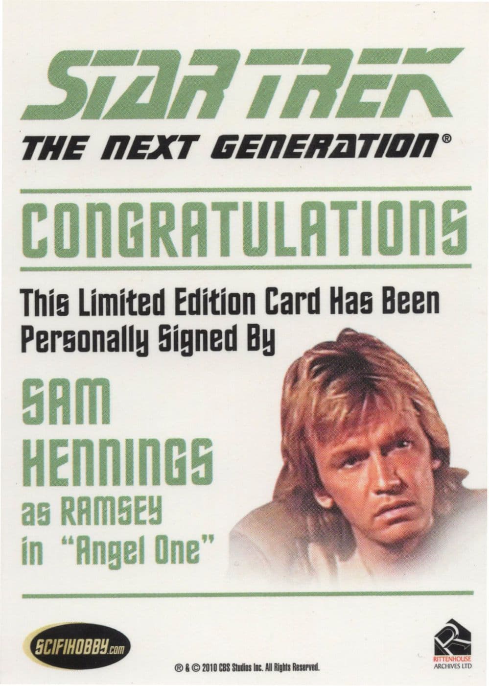 Sam Hennings Star Trek Hand Signed Autograph Photo Card