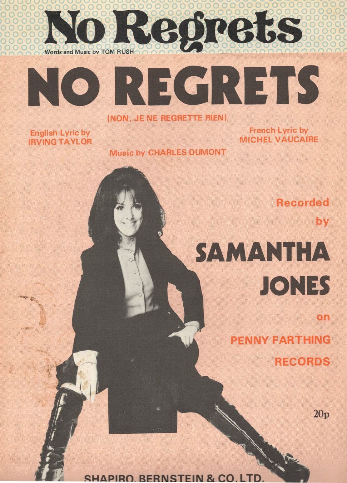 Samantha JonesThe Walker Brothers No Regrets 2x Sheet Music