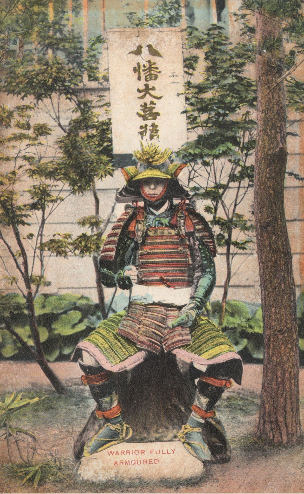 Samurai Warrior Fully Armoured Sword Amour Japanese Old Postcard