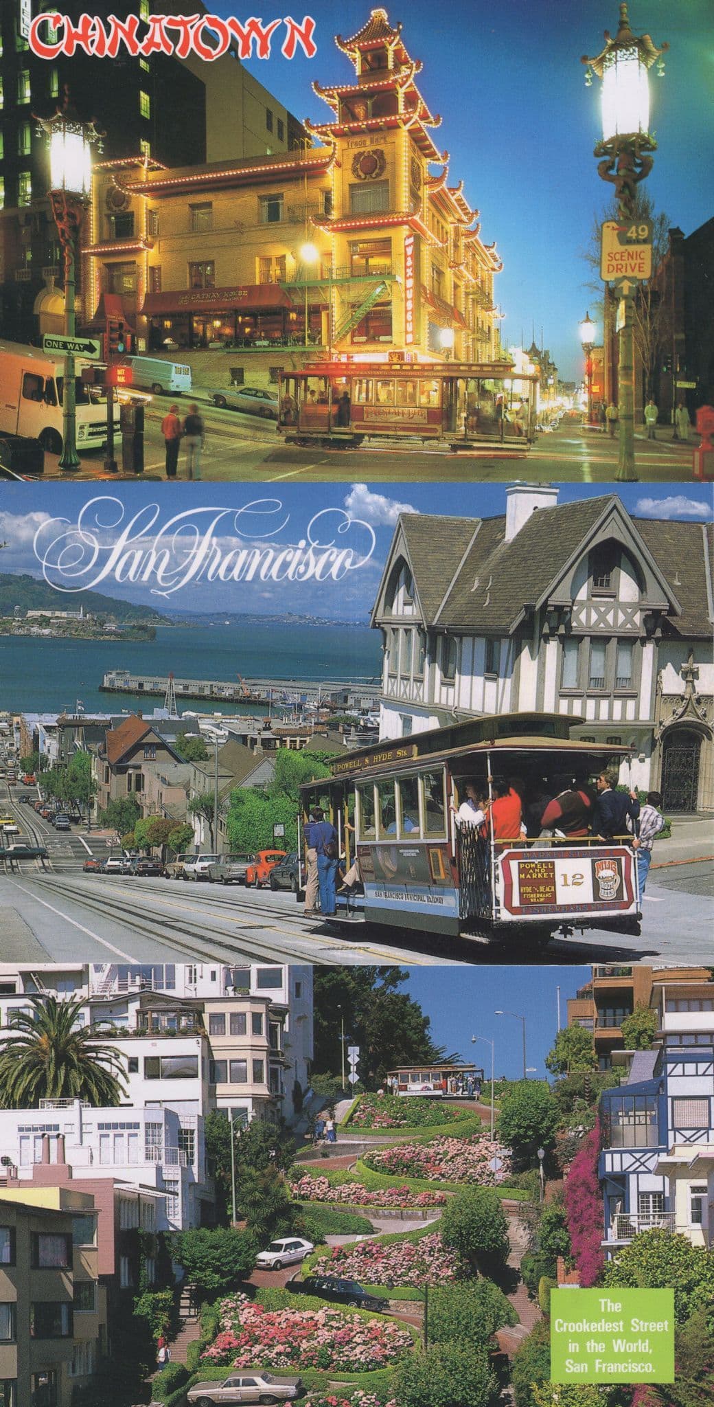 San Fransisco Crookedest Street In The World Transport 3x USA Postcard s
