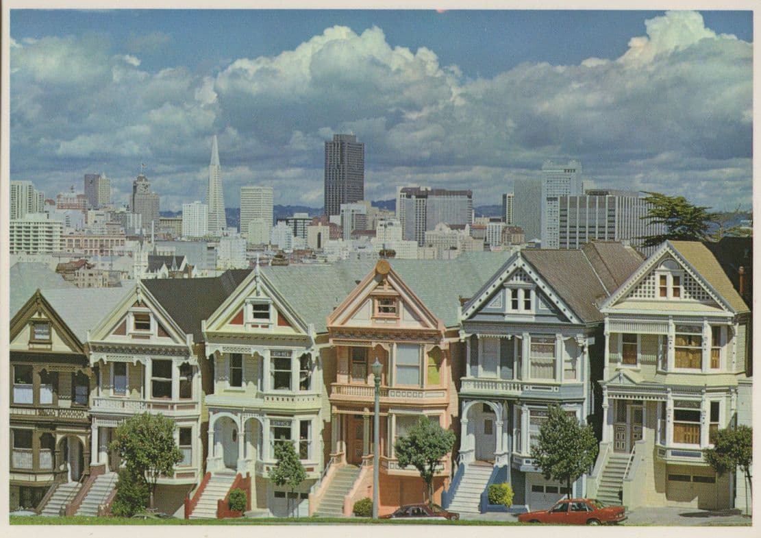 San Fransisco USA Victorian Houses Vs Skyscrapers Postcard