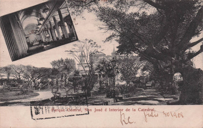 San Jose Parque Central South America Rare 1908 Old Postcard
