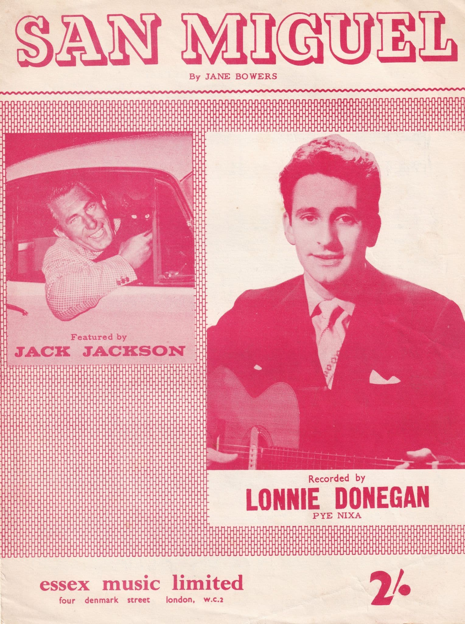 San Miguel Lonnie Donegan 1950s 2x Sheet Music s