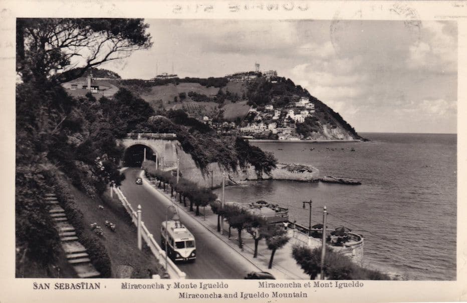 San Sebastian Miraconcha Monte Igueldo RPC Transport Spain Postcard