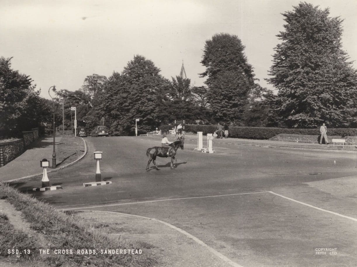 Sanderstead Crossroads Surrey Horse Crossing Road RPC Postcard