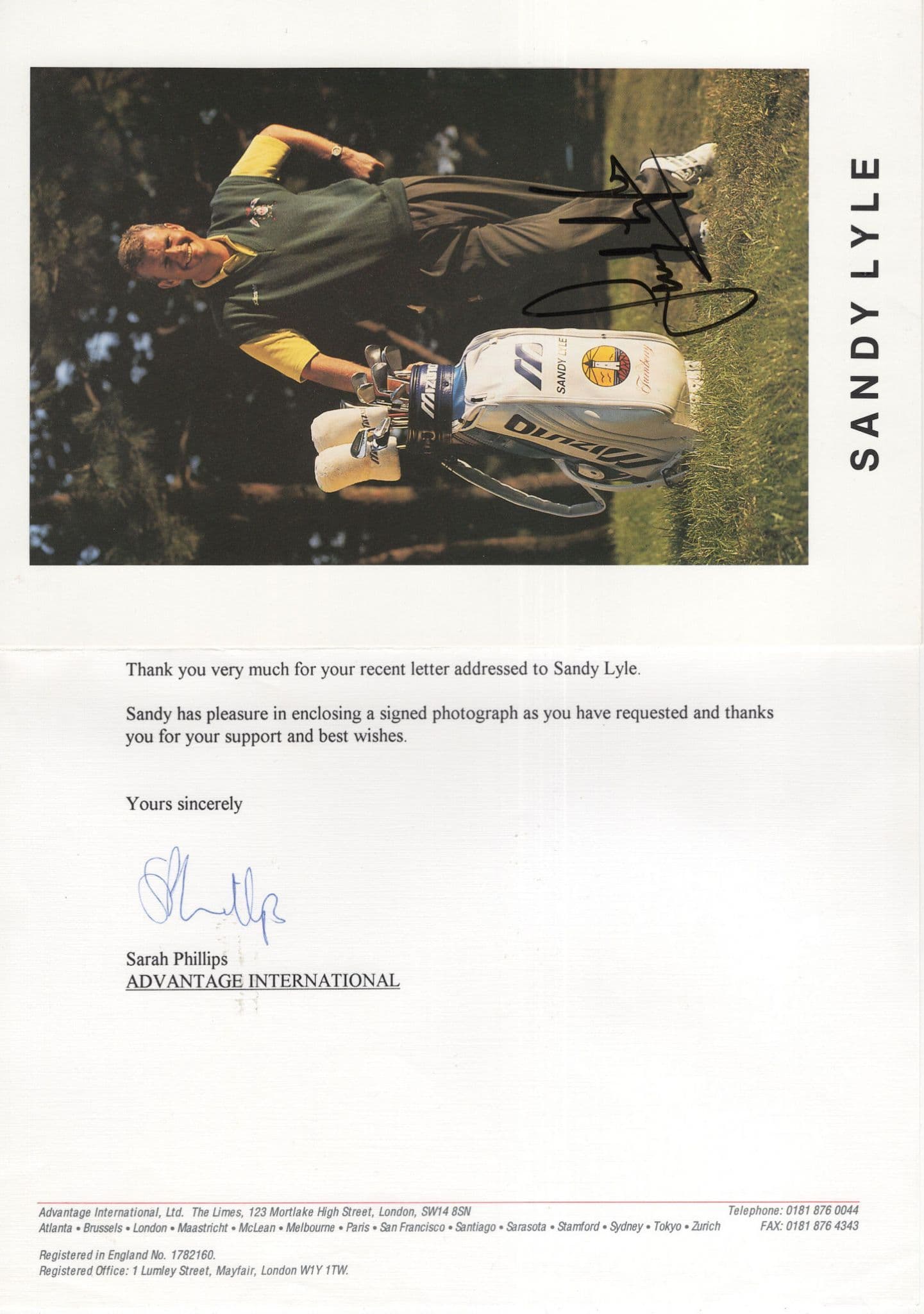 Sandy Lyle Ryder Cup Golf Champion Hand Signed Large Photo + COA
