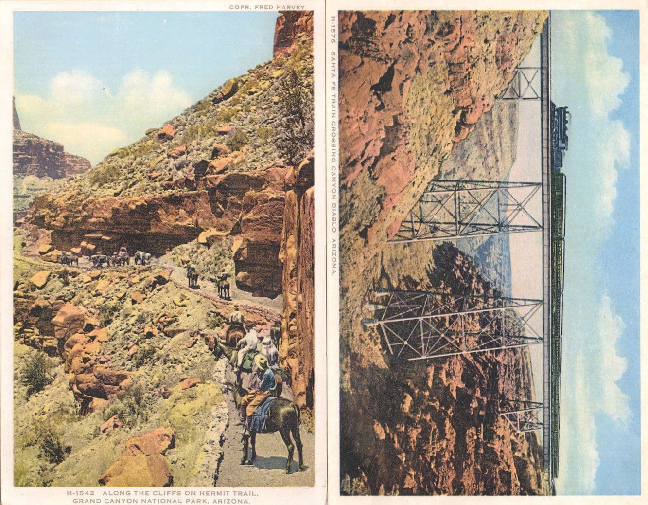 Santa Fe Train Streamliner Crossing Diablo Canyon AZ USA 2x Old Postcard