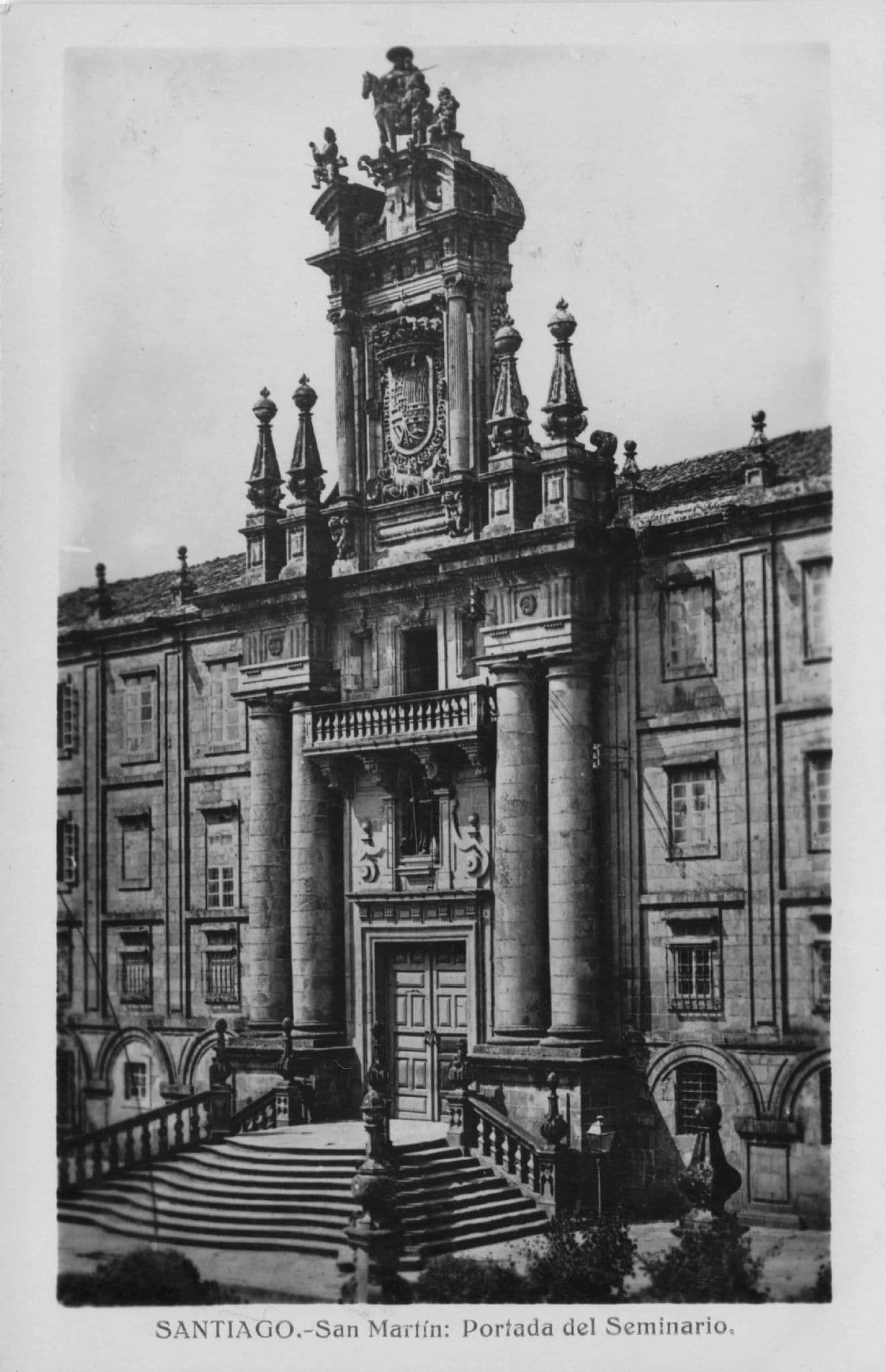 Santiago San Martin Portada Del Seminario Spain Old RPC Postcard