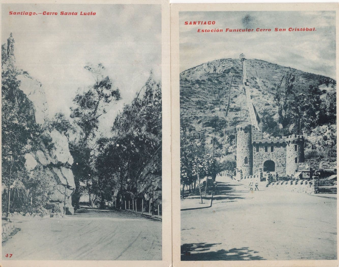 Santiago Santa Lucia San Cristobal Castle 2x Old Chile Postcard s