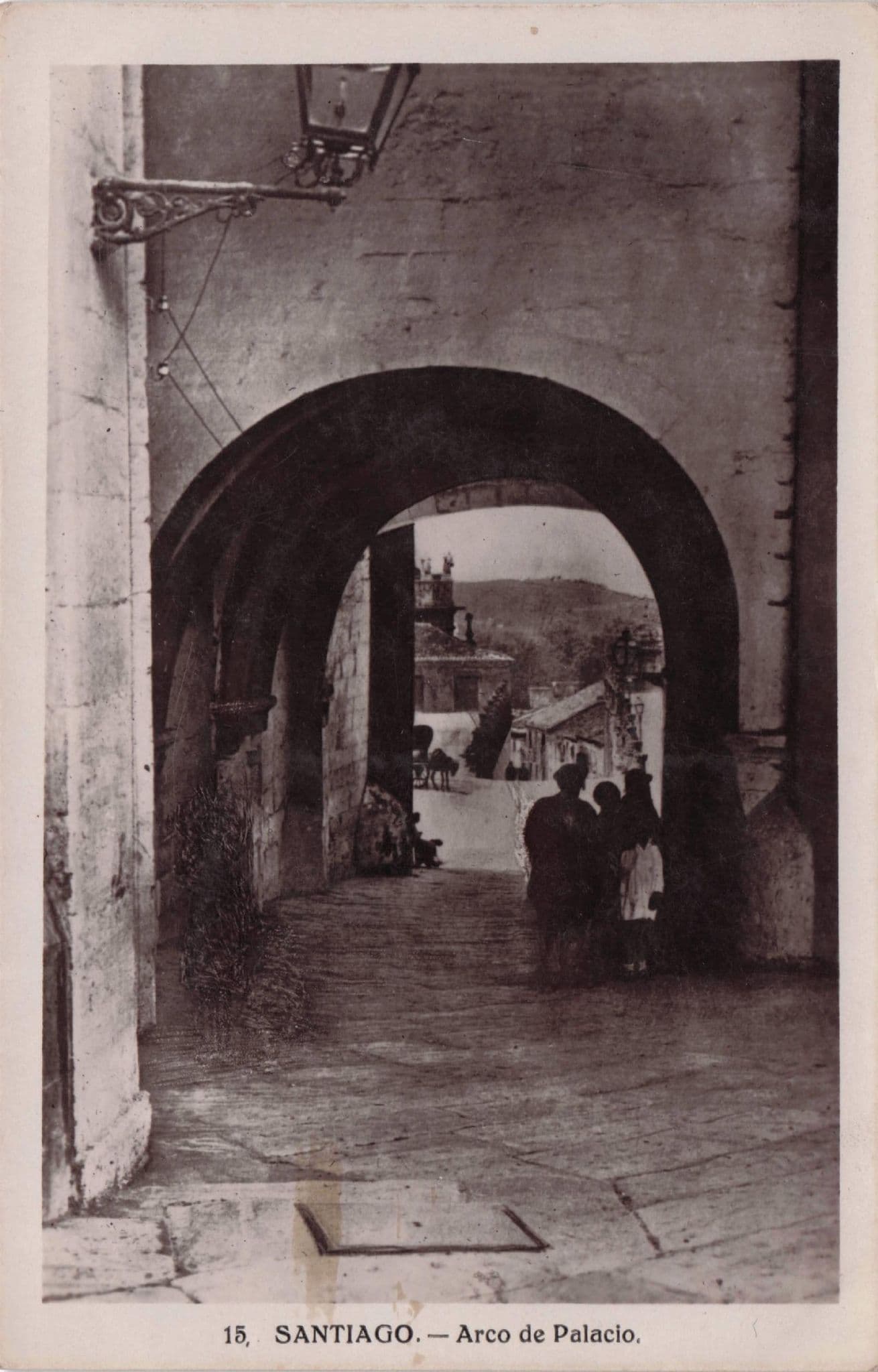 Santiago Shadowy People at Arco De Palacio Spain Old RPC Postcard
