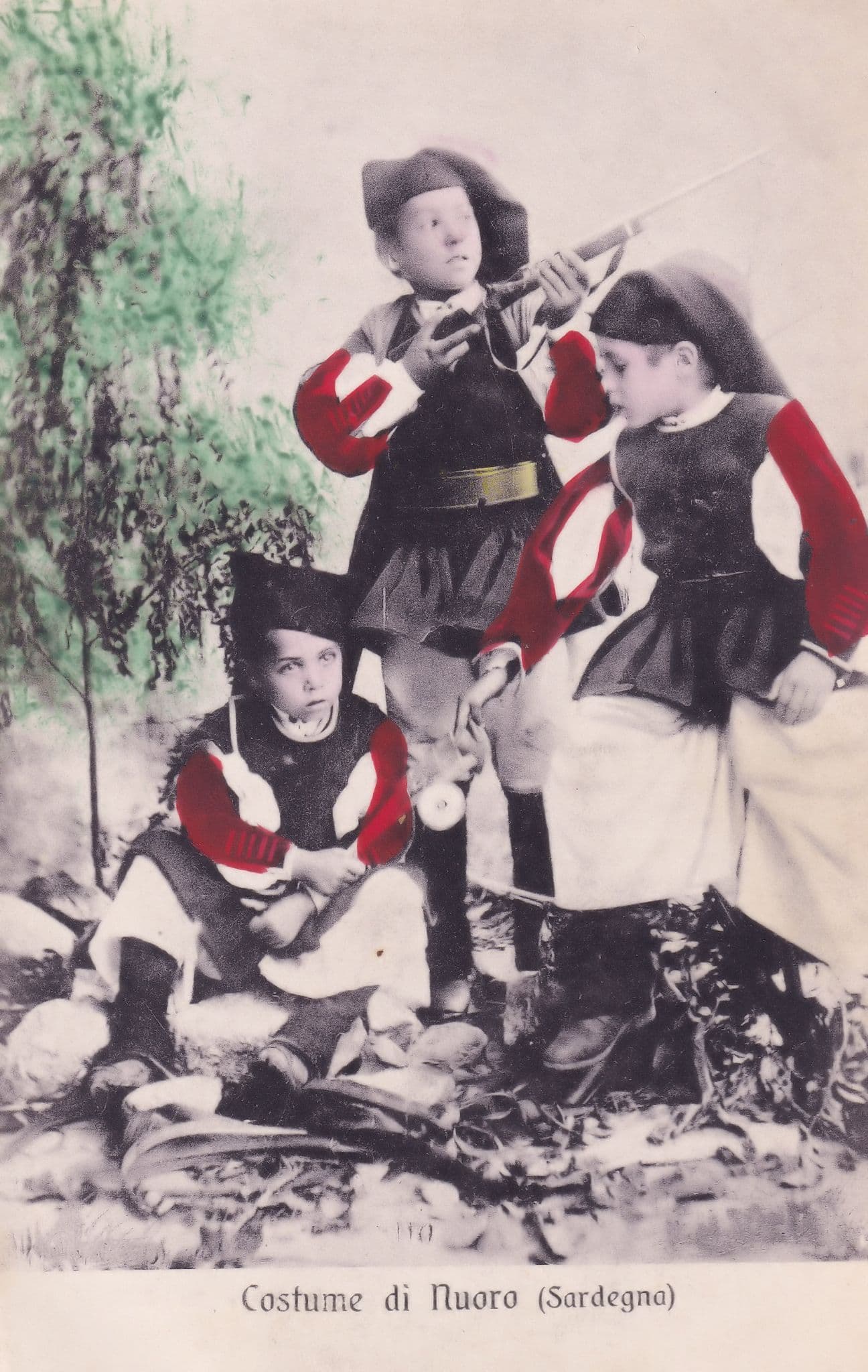 Sardegna Children With Guns Costume Italy Antique Postcard