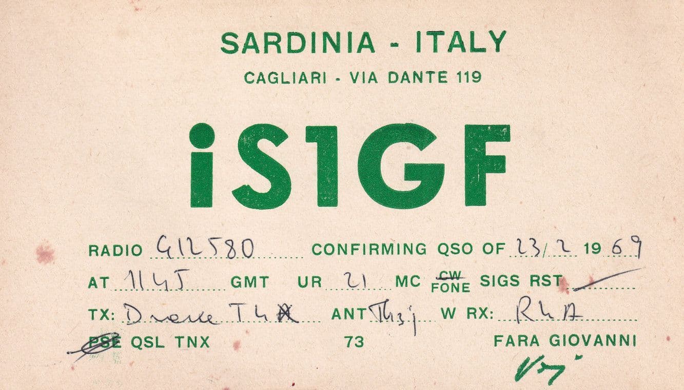 Sardinia 1960s Amateur Radio QSL Italy Card