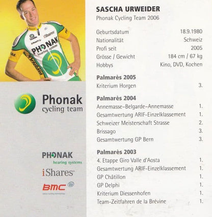 Sascha Urweider Swiss Cycling Champion Phonak Team Hand Signed Photo