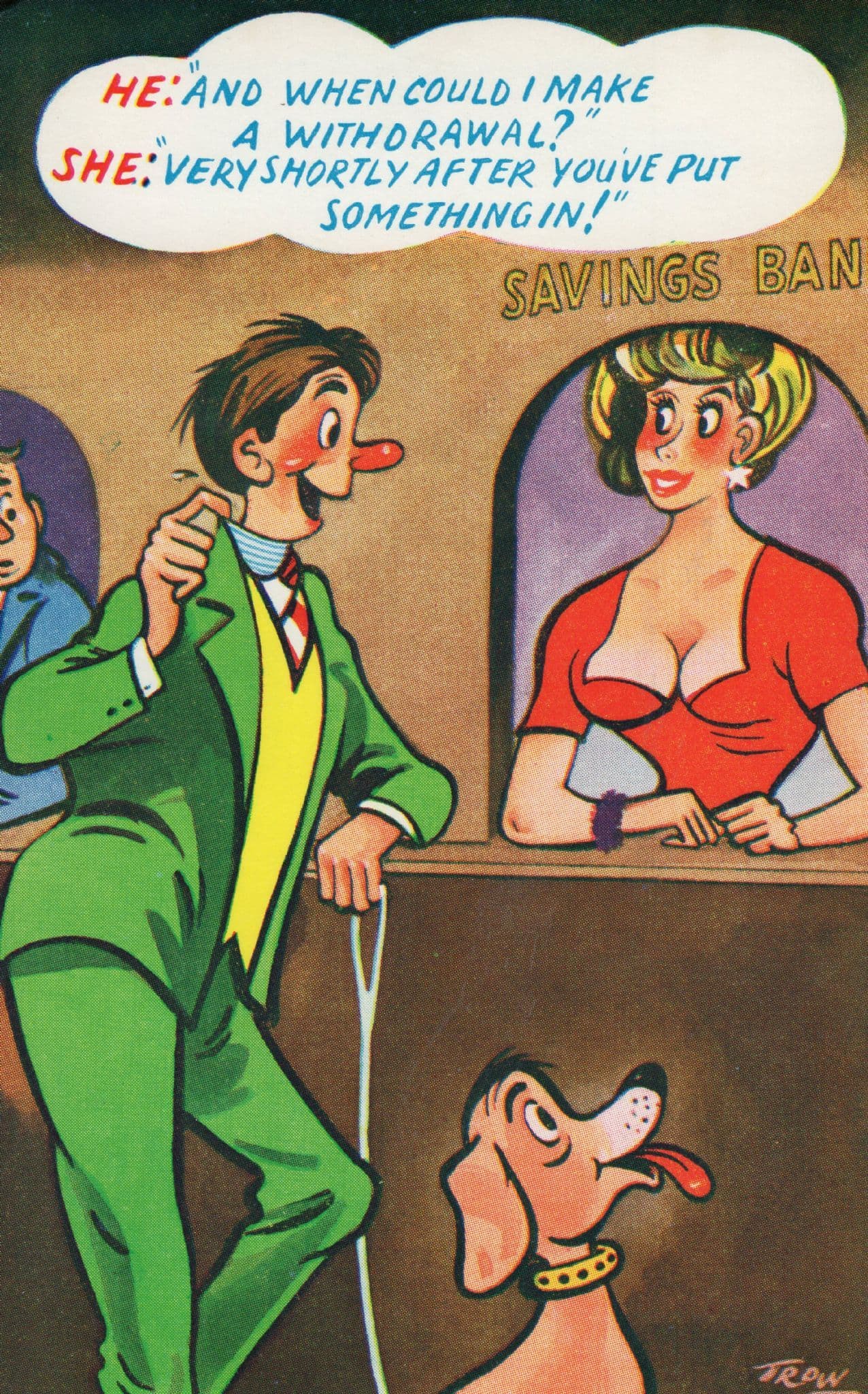 Savings Bank Building Society Secretary 1970s Comic Humour Postcard
