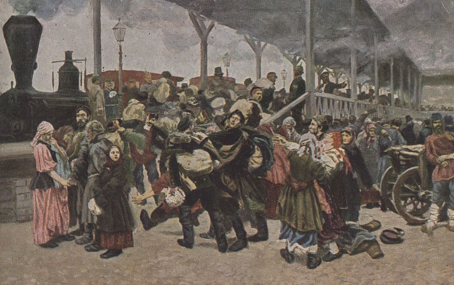 Savitsky Russian Soviet Train Riot At Station Old Painting Postcard