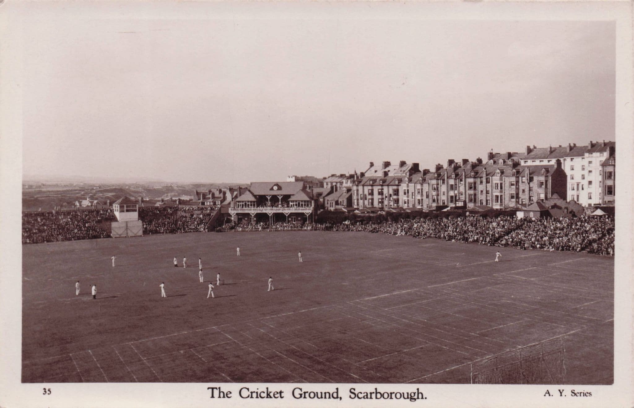 Scarborough Yorkshire Cricket Ground Antique Aerial RPC Postcard