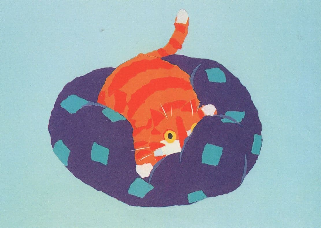 Scared Kitten On Cushion Cat Alex Ayliffe Painting Postcard